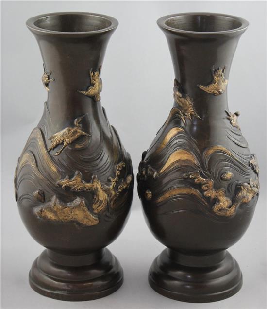 A pair of Japanese parcel gilt bronze baluster vases, 19th century, 36.7cm